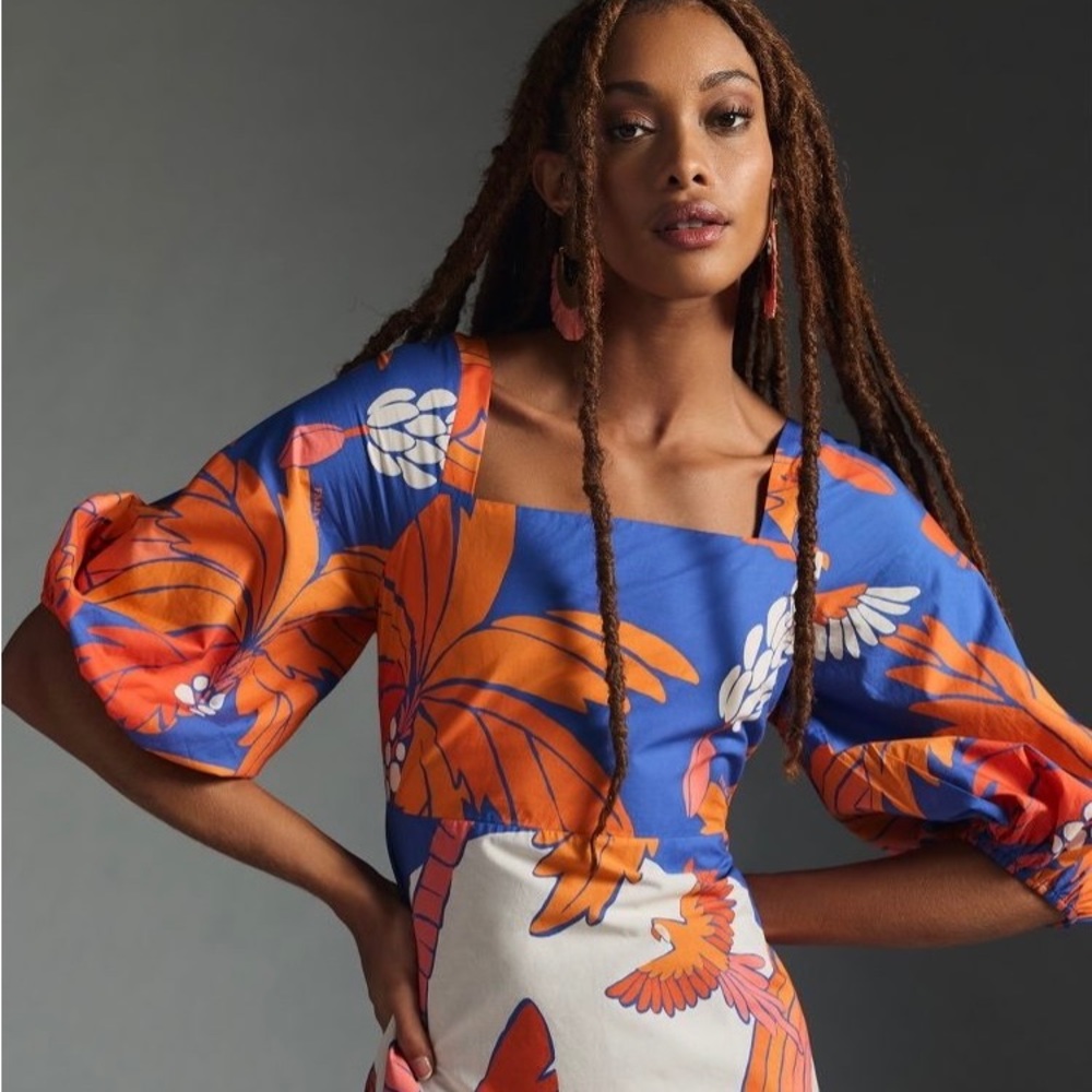 Farm Rio Puff Sleeve Printed Dress (M)